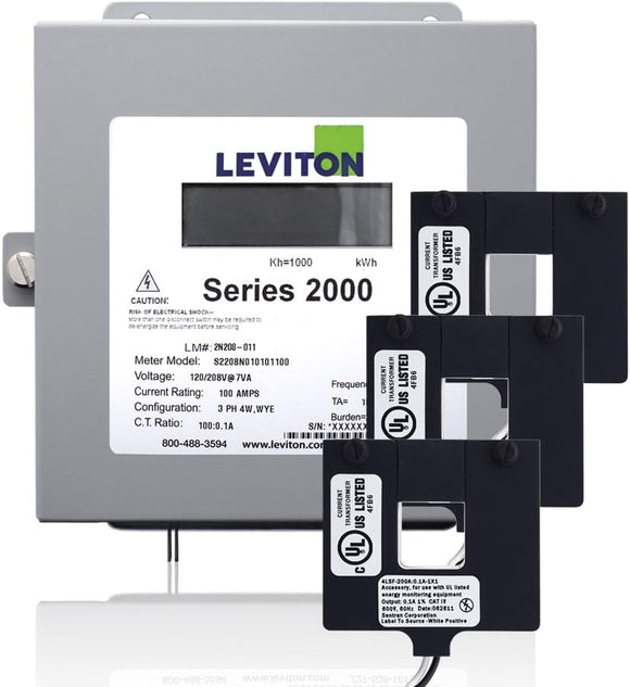 Leviton 2K480-2D Series 2000 Submeter, 480V 3P/4W 200A Demand Indoor Kit w/3 Split Core Current Transformers (CT) - Ready Wholesale Electric Supply and Lighting