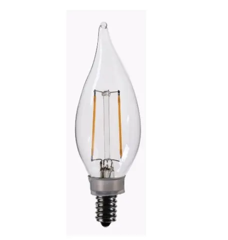 Cyber Tech Lighting LB25FCNC-D/WW-2PK 2W LED Filament Bulb, Flame Tip, Dimmable, E12, 200 lm, 2700K, Bulk Warm White Light Bulb - Ready Wholesale Electric Supply and Lighting