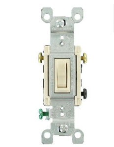 Leviton 1453 - 15 Amp, 120 Volt, Toggle Framed 3-Way AC Quiet Switch, Residential Grade, Grounding, Quickwire Push-In & Side Wired - Ready Wholesale Electric Supply and Lighting