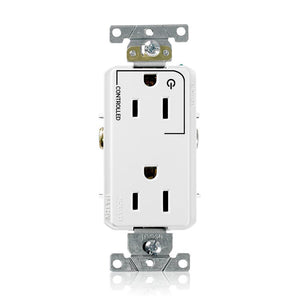 Leviton 16252-1P - Decora Plus Duplex Receptacle Outlet, Heavy-Duty Industrial Specification Grade, One Outlet Marked "Controlled", Smooth Face, 15 Amp, 125 Volt, Back or Side Wire, NEMA 5-15R, 2-Pole, 3-Wire, Self-Grounding - Ready Wholesale Electric Supply and Lighting