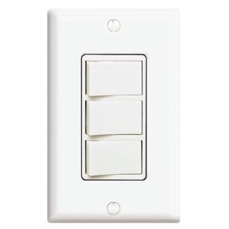 Leviton 1755-2 - 15 Amp, 120 Volt/Device Total: 20 Amp, 120 Volt. Decora Three Rocker Combination Switch w/ Grounding Lead Screw Terminals and Push-in Wiring - Ready Wholesale Electric Supply and Lighting