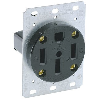 Leviton 279 - 50 Amp, 125/250 Volt, NEMA 14-50R, 3P, 4W, Flush Mtg Receptacle, Straight Blade, Industrial Grade, Grounding, Side Wired, Steel Strap - Black - Ready Wholesale Electric Supply and Lighting