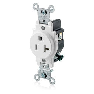 Leviton 5801 - Single Receptacle Outlet, Commercial Specification Grade, Smooth Face, 20 Amp, 125 Volt, Side Wire, NEMA 5-20R, 2-Pole, 3-Wire, Grounding - Ready Wholesale Electric Supply and Lighting