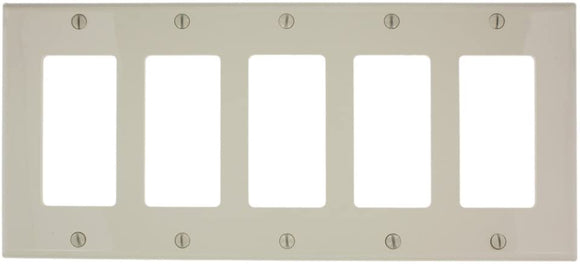 Leviton 80423 - 5-Gang Decora/GFCI Device Decora Wallplate/Faceplate, Standard Size, Thermoset, Device Mount - Ready Wholesale Electric Supply and Lighting