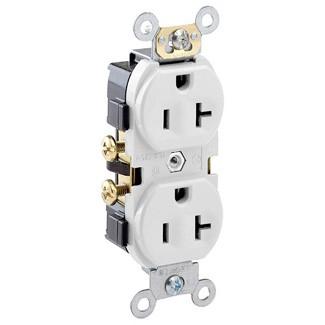 Leviton CR020 - Duplex Receptacle Outlet, Commercial Specification Grade, Smooth Face, 20 Amp, 125 Volt, Side Wire, NEMA 5-20R, 2-Pole, 3-Wire, Self-Grounding - Ready Wholesale Electric Supply and Lighting