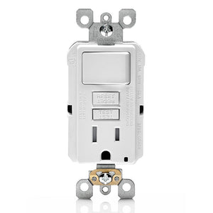 Leviton GFSW1 - SmartlockPro Slim GFCI Combination Switch. Tamper-Resistant Receptacle with LED Indicator. 15 Amp, 125 Volt. Switch 1800 Watts, 120V AC - Ready Wholesale Electric Supply and Lighting