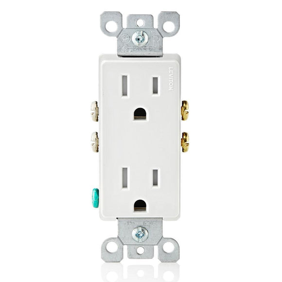Leviton T5325-SW - 15 Amp Decora Tamper-Resistant, Self Grounding Duplex Outlet - Ready Wholesale Electric Supply and Lighting