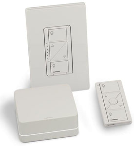 Lutron P-BDG-PKG1WS Starter Kit with Smart Bridge, In-wall Dimmer, Claro Wallplate, Pico Remote - Ready Wholesale Electric Supply and Lighting