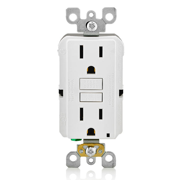 Leviton GFNT1 - 15 Amp, 125 Volt Receptacle/Outlet, 20 Amp Feed-Through, Self-test SmartlockPro Slim GFCI - Ready Wholesale Electric Supply and Lighting