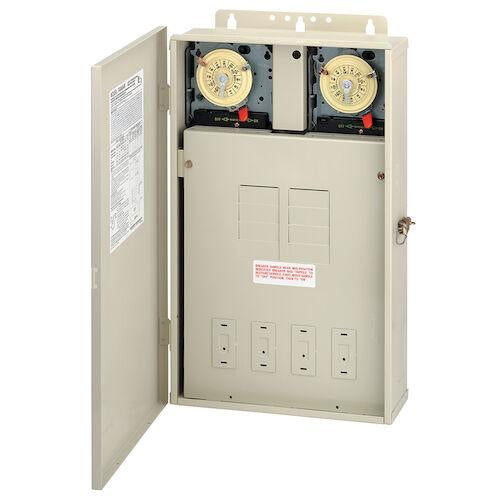 Intermatic T40404R | 125 A Load Center with Two T104M Mechanisms, 8-Breaker Spaces - Ready Wholesale Electric Supply and Lighting