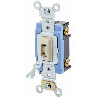 Leviton 1201-2IL - 15 Amp, 120/277 Volt, Toggle Locking Single-Pole AC Quiet Switch, Industrial Grade, Self Grounding, Back & Side Wired - Ivory - Ready Wholesale Electric Supply and Lighting