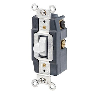 Leviton 1282-W - 15 Amp, 120/277 Volt, Toggle Double-Throw Ctr-OFF Maintained Contact Double-Pole AC Quiet Switch, Extra Heavy Duty Spec Grade, Grounding, Back & Side Wired - White - Ready Wholesale Electric Supply and Lighting