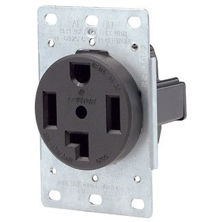 Leviton 278 - 30 Amp, 125/250 Volt, NEMA 14-30R, 3P, 4W, Flush Mtg Receptacle, Straight Blade, Industrial Grade, Grounding, Side Wired, Steel Strap, - Black - Ready Wholesale Electric Supply and Lighting