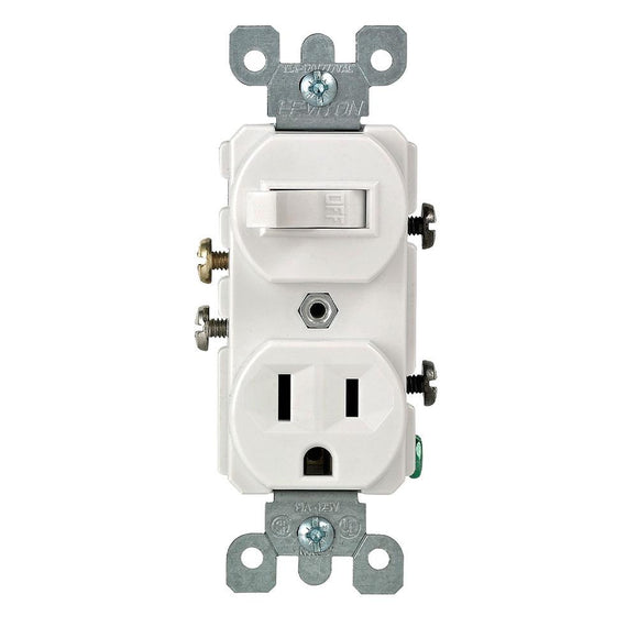 Leviton 5225-W - Duplex Style Single-Pole / 5-15R Combination Switch - Ready Wholesale Electric Supply and Lighting