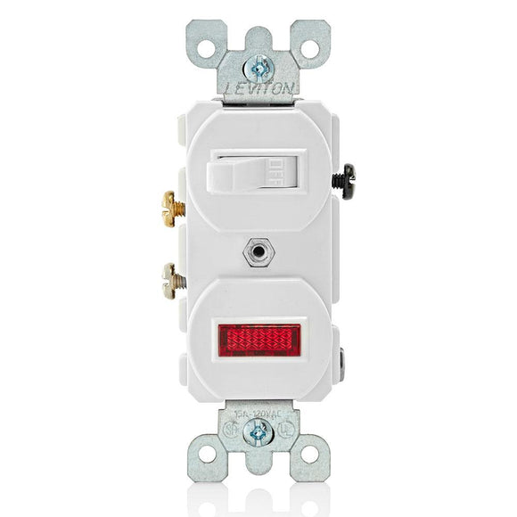 Leviton 5226-W - Duplex Style Single-Pole / Neon Pilot Combination Switch - Ready Wholesale Electric Supply and Lighting