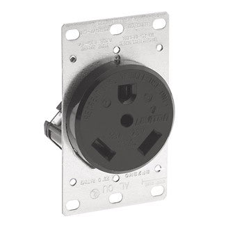Leviton 7313 - 30 Amp, 125 Volt, NEMA TT-30R, 2P, 3W, Flush Mtg Receptacle, Straight Blade, Industrial Grade, Grounding, (For Recreational Vehicles), Side Wired, Steel Strap - Black - Ready Wholesale Electric Supply and Lighting