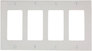Leviton 80412 - 4-Gang Decora/GFCI Device Decora Wallplate/Faceplate, Standard Size, Thermoset, Device Mount - Ready Wholesale Electric Supply and Lighting