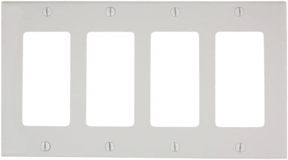 Leviton 80412 - 4-Gang Decora/GFCI Device Decora Wallplate/Faceplate, Standard Size, Thermoset, Device Mount - Ready Wholesale Electric Supply and Lighting