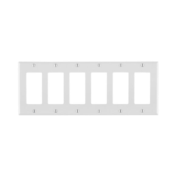 Leviton 80436 - 6-Gang Decora/GFCI Device Decora Wallplate/Faceplate, Standard Size, Thermoset, Device Mount - Ready Wholesale Electric Supply and Lighting