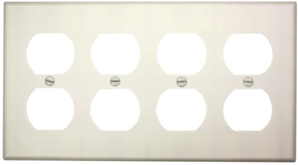 Leviton 88041 - 4-Gang Duplex Device Receptacle Wallplate, Standard Size, Thermoset, Device Mount - White - Ready Wholesale Electric Supply and Lighting