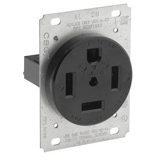 Leviton 9460 - 60 Amp, 125/250 Volt, NEMA 14-60R, 3P, 4W, Flush Mtg Receptacle, Straight Blade, Industrial Grade, Grounding, , Side Wired, Steel Strap - Black - Ready Wholesale Electric Supply and Lighting