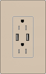 Lutron SCR-15-UBTR Designer Style (Satin) 15A Dual USB Port, Tamper Resistant Receptacle - Ready Wholesale Electric Supply and Lighting